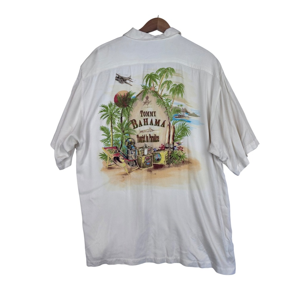 Tommy Bahama Vintage L Rayon Hawaiian Shirt Tropical Resort Paradise 90s Beach